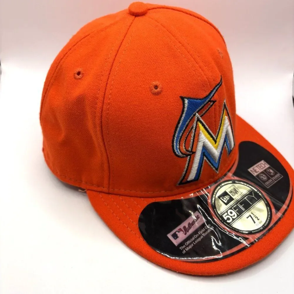 Florida Marlins MLB New Era 59Fifty On-field Fitted Cap Hat Size 7 1/2 - Orange